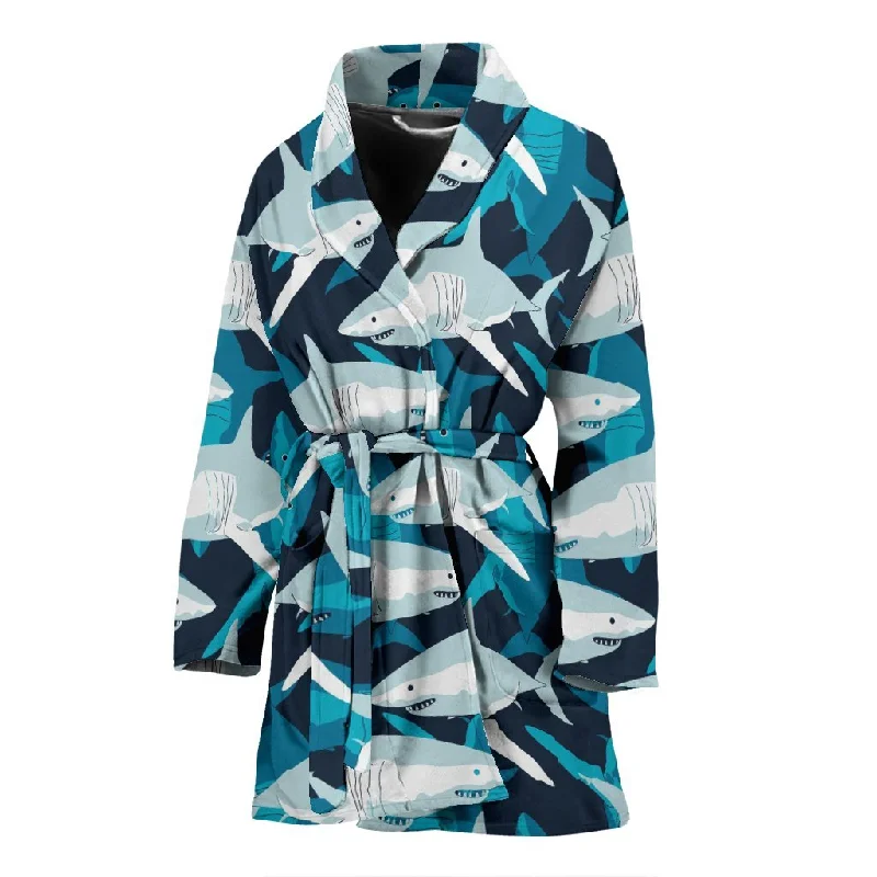 Circling Shark Pattern Print Women Long Robe