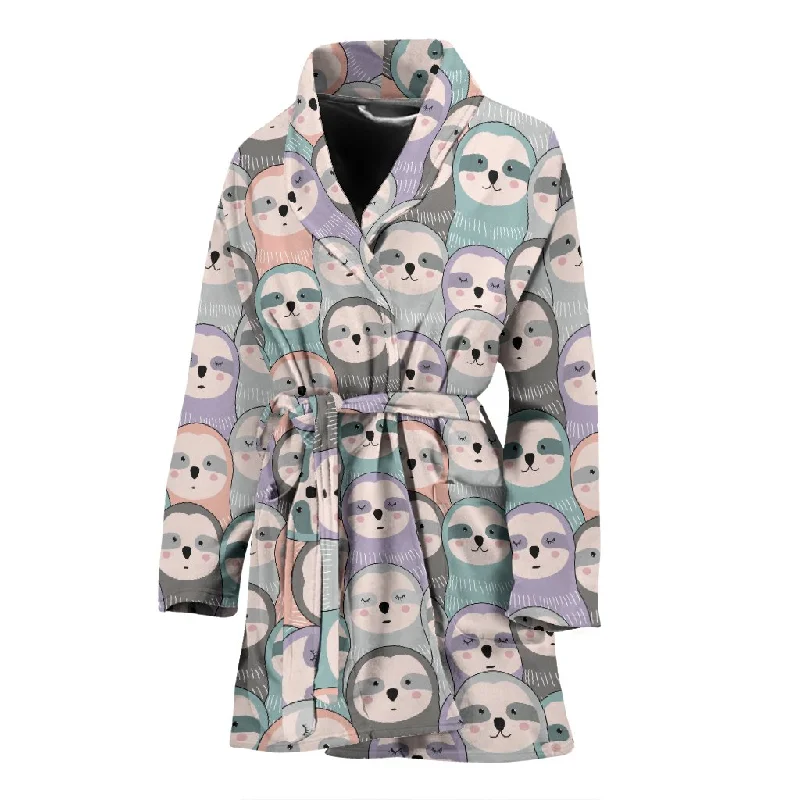 Colorful Sloth Pattern Print Women Long Robe