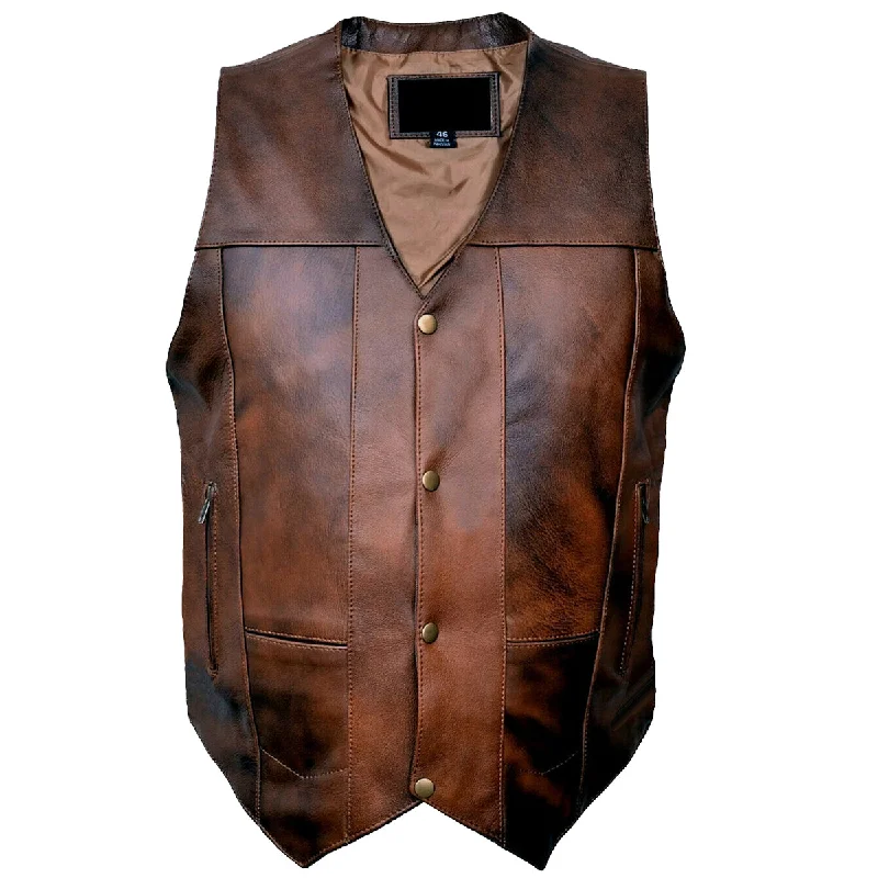 Men Wax Brown Cowhide Fashion Leather Vest