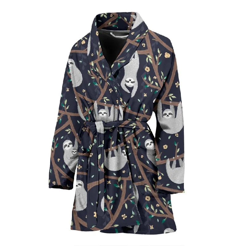 Sloth Floral Pattern Print Women Long Robe