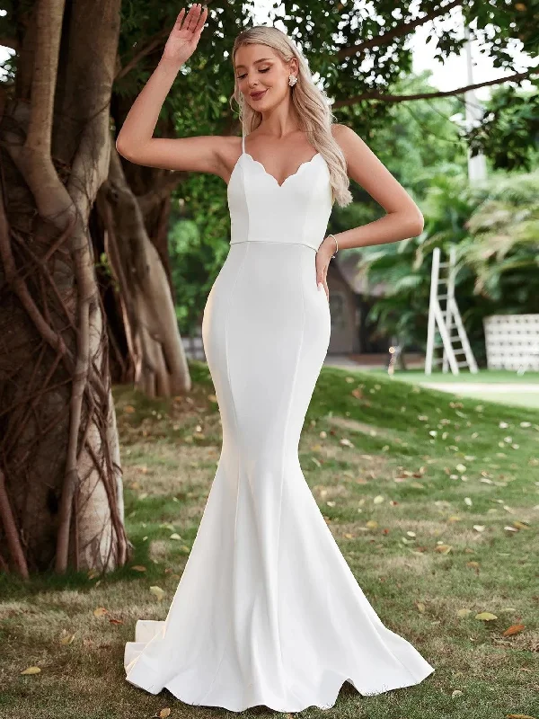 Elegant Backless Mermaid Hem Cami Wedding Dress