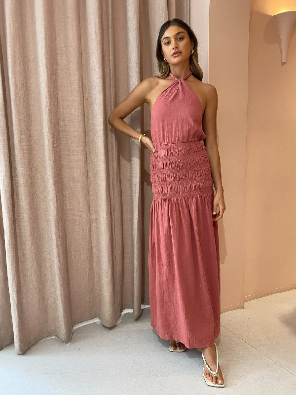 Rose Shirred Maxi Dress in Desert Rose