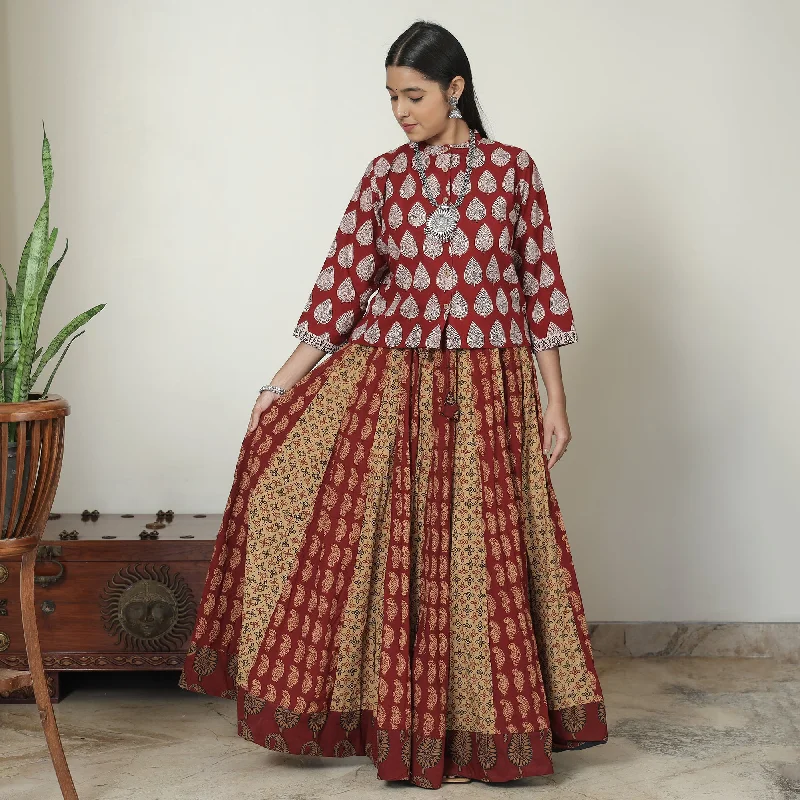 Multicolor - Bagh Block Printed Patchwork Cotton Long Skirt