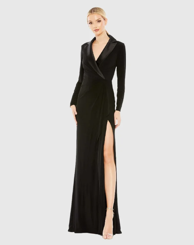 Long Sleeve Faux Tuxedo Gown