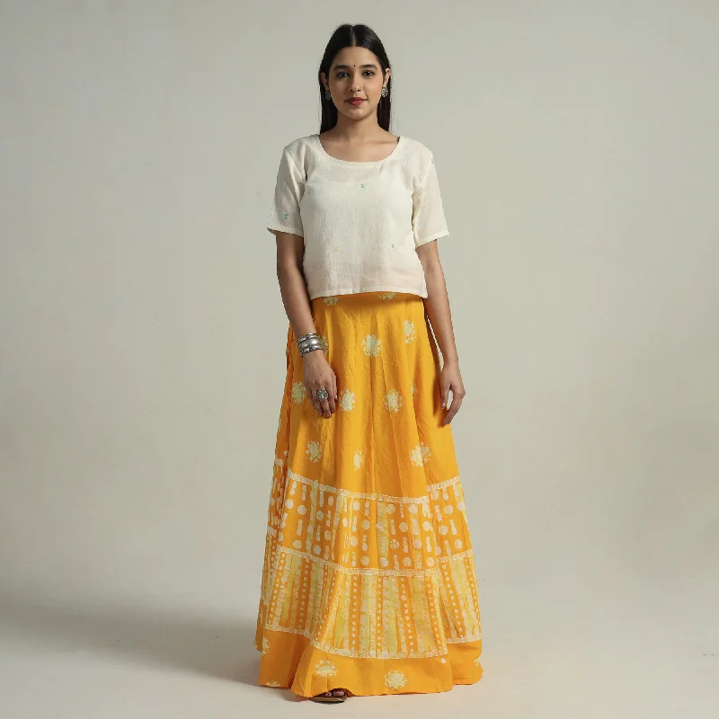 Yellow - Hand Batik Printed Running Stitch Cotton Long Skirt 101