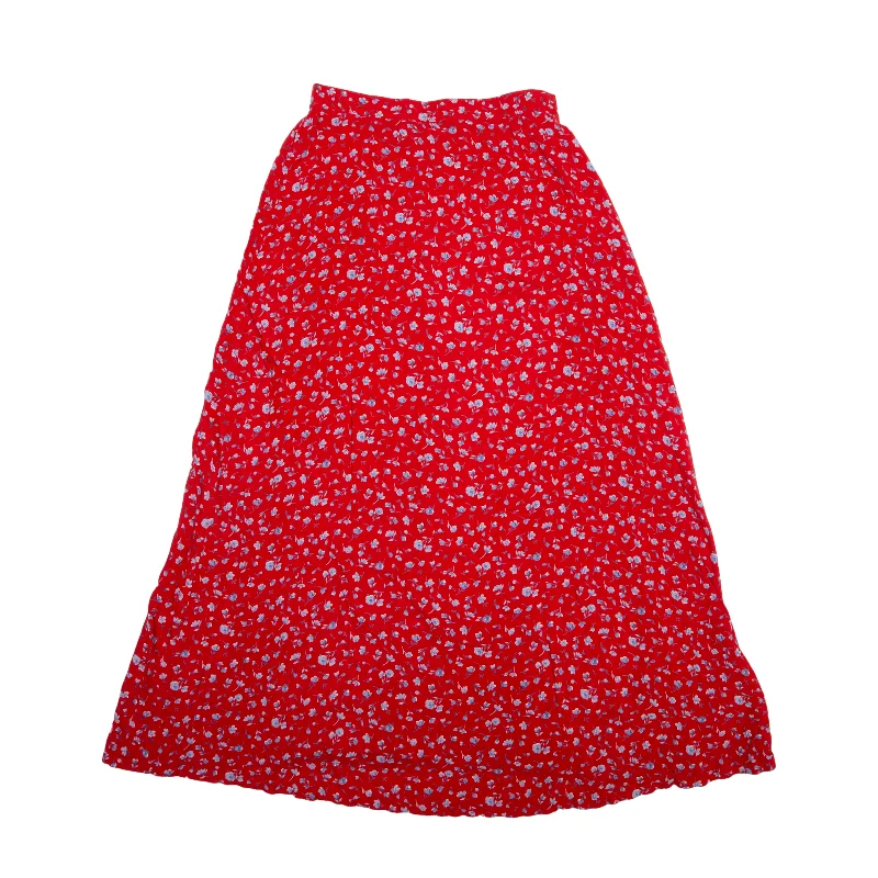 Long Flare Skirt Red Floral Womens S