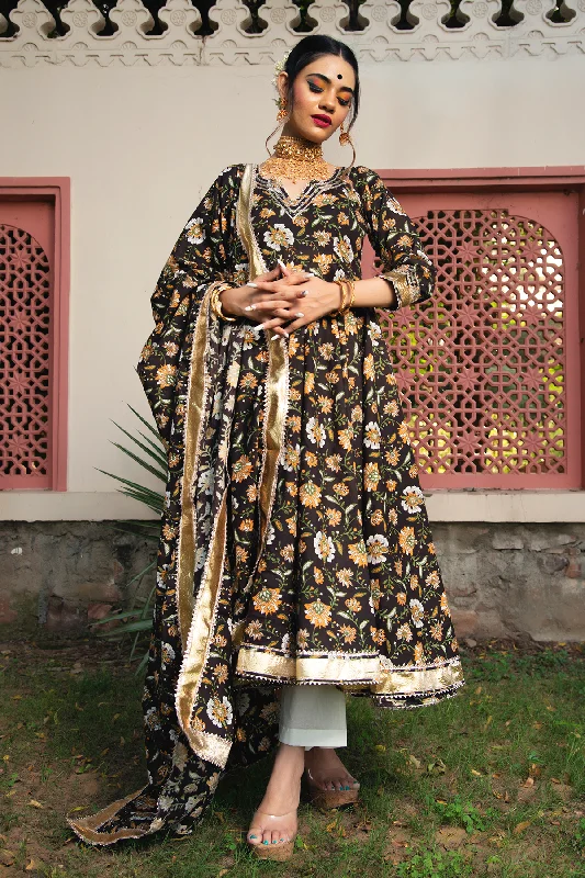 Pomcha Jaipur Roop Rang Hand Block Anarkali Set