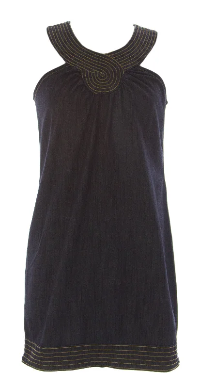 ANLO Women's Dark Wash Sleeveless Knee-Length Denim Straight Dress Sz 2 NWT