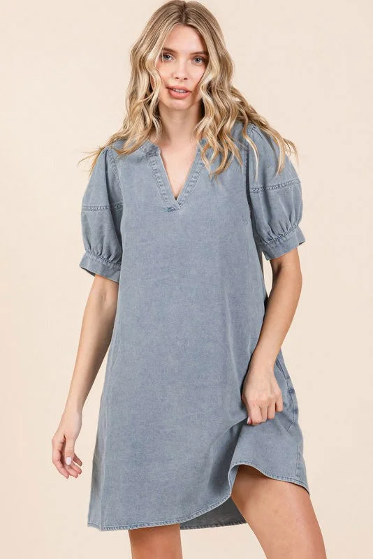 Blue Denim Pocketed Dress