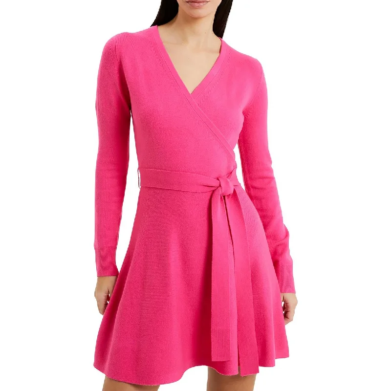 French Connection Womens Above Knee Surplice Sweaterdress