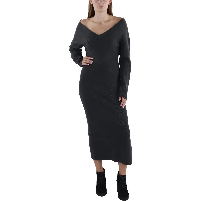 French Connection Womens Ribbed Tea Length Sweaterdress