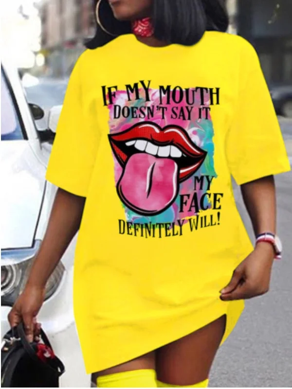 Plus Size Lip Letter Print T-shirt Dress AC2035